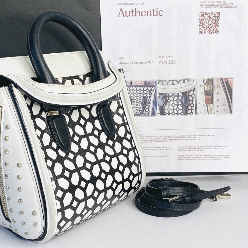 Alexander McQueen Black and White Lattice Satchel - Picture 4 of 16